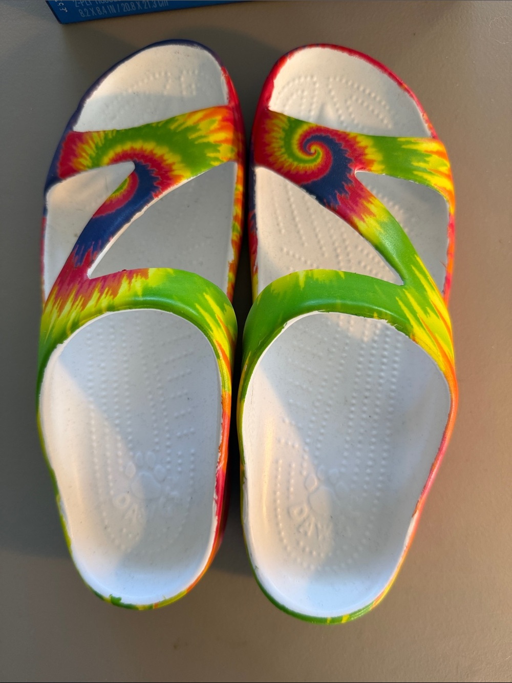 Dawgs Tie-Dye Slide Sandals in Green, Yellow, Red, Blue